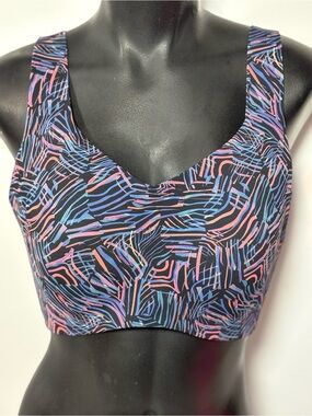 knix Wireless Sports Bra in Black with Blue & Pink Abstract Print